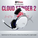 HyperX Cloud Stinger 2 Core PS White gaming headset with 50mm drivers and noise-canceling mic.