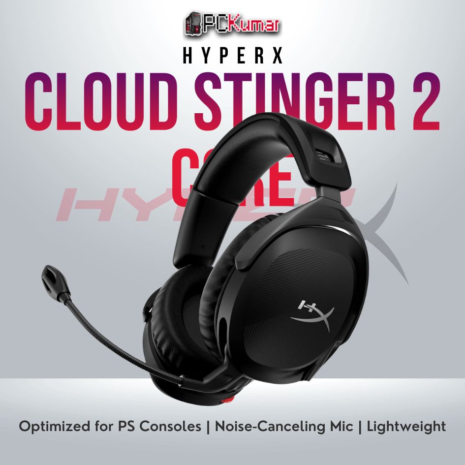 HyperX Cloud Stinger 2 Core PS Black headset with 50mm drivers and comfortable design.