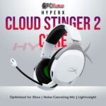 HyperX CloudX Stinger 2 Core White headset for Xbox with noise-canceling mic.