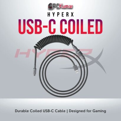 HyperX USB-C coiled cable in Gray for durable and versatile connectivity.