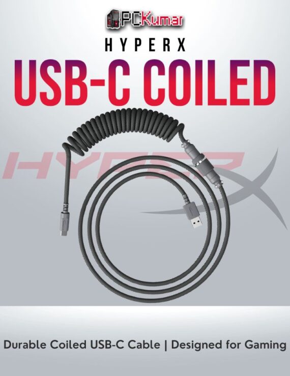 HyperX USB-C coiled cable in Gray for durable and versatile connectivity.