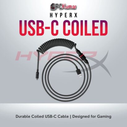 HyperX USB-C coiled cable in Gray-Black for reliable gaming and connectivity.