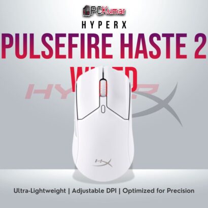 HyperX Pulsefire Haste 2 Wired White gaming mouse with 26,000 DPI and lightweight design.
