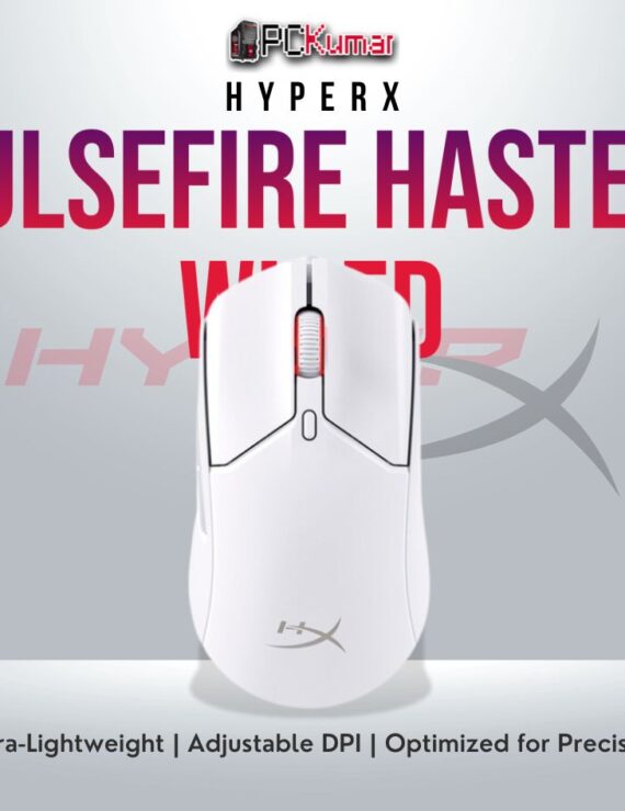 HyperX Pulsefire Haste 2 Wired White gaming mouse with 26,000 DPI and lightweight design.