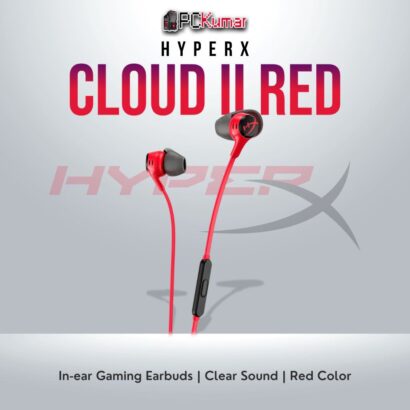 HyperX Cloud II Red earbuds with high-quality sound and in-ear design.
