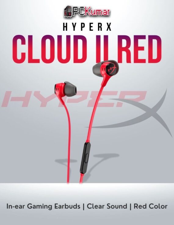 HyperX Cloud II Red earbuds with high-quality sound and in-ear design.