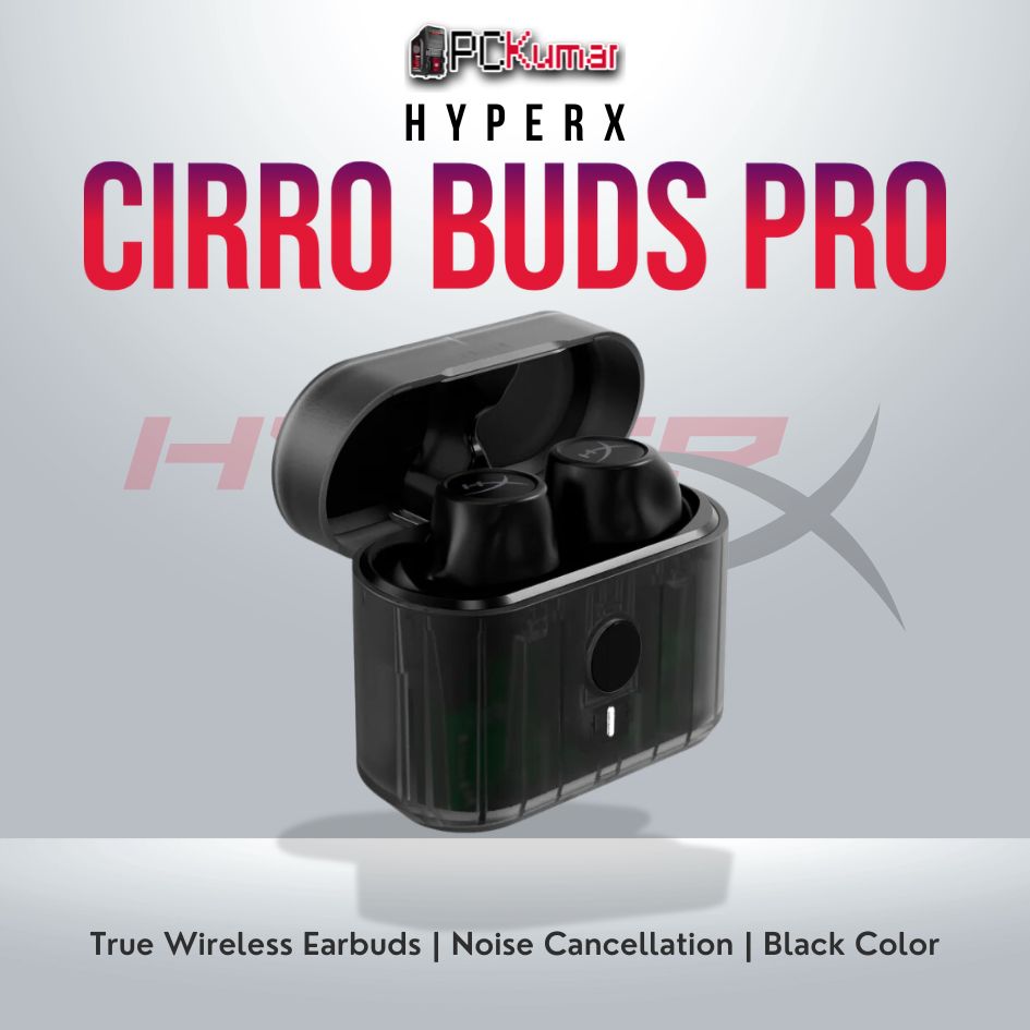 HyperX Cirro Buds Pro True Wireless Black earbuds with noise-canceling technology.
