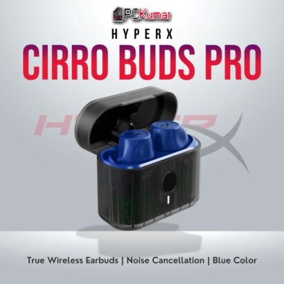 HyperX Cirro Buds Pro True Wireless Blue earbuds with ANC and long battery life.