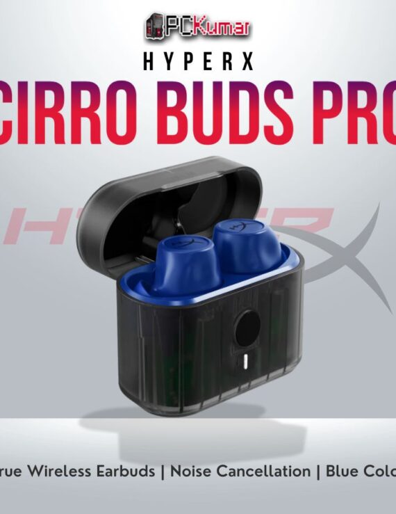 HyperX Cirro Buds Pro True Wireless Blue earbuds with ANC and long battery life.