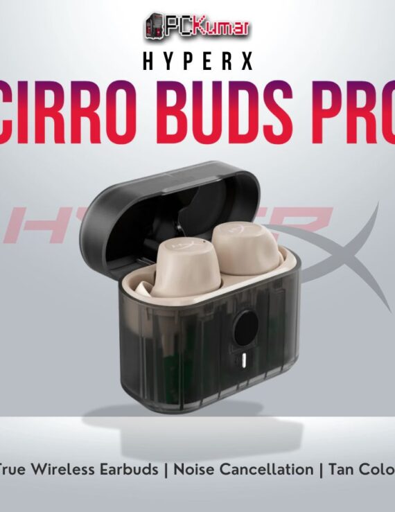 HyperX Cirro Buds Pro True Wireless TAN earbuds with noise canceling and long battery life.