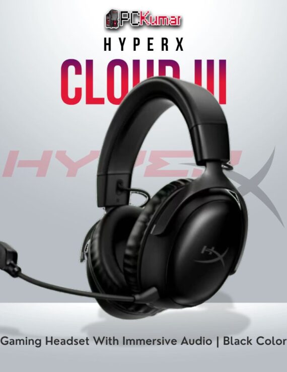 HyperX Cloud III GAM Black headset with 53mm drivers and DTS:X spatial audio.