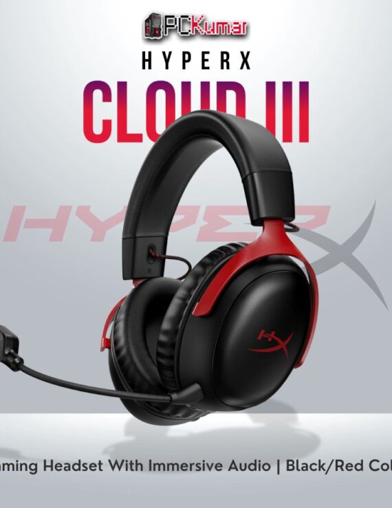 HyperX Cloud III Black/Red GAM headset with 53mm drivers and DTS:X spatial audio.