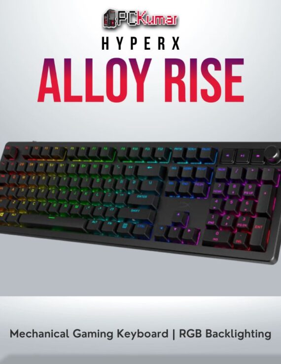 HyperX Alloy Rise GKBD-US keyboard with mechanical switches and RGB lighting.