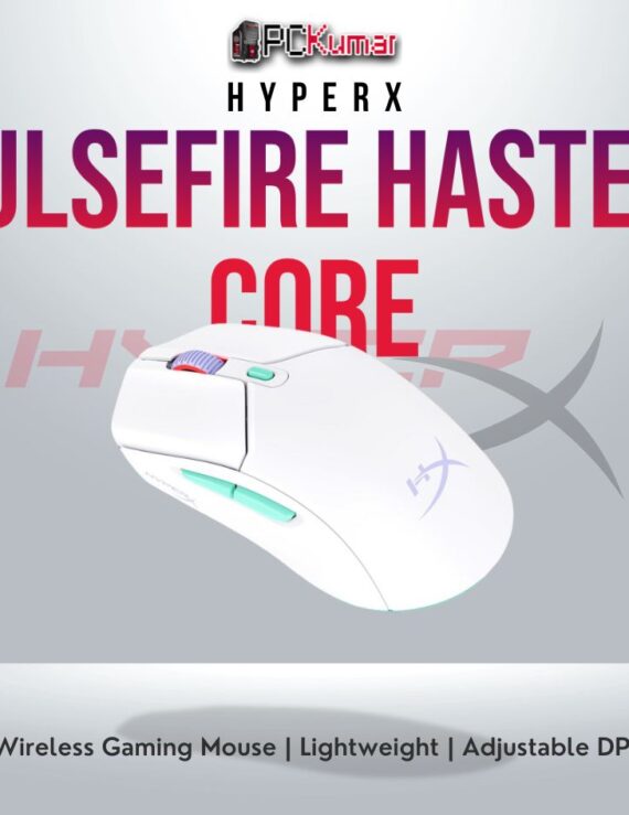 HyperX Pulsefire Haste 2 Core Wireless White mouse with 26,000 DPI and long battery life.