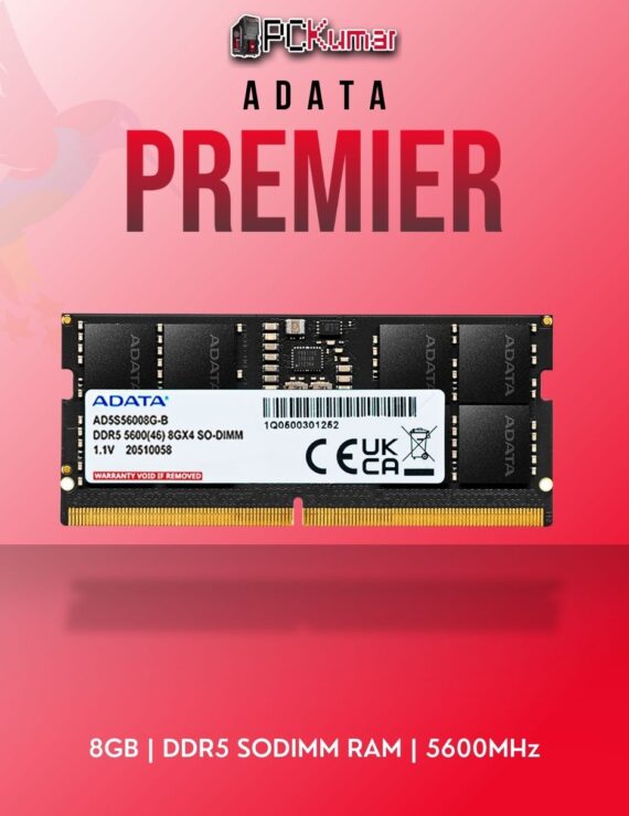 ADATA DDR5 RAM 8GB 5600MHz SODIMM for entry-level laptop performance.