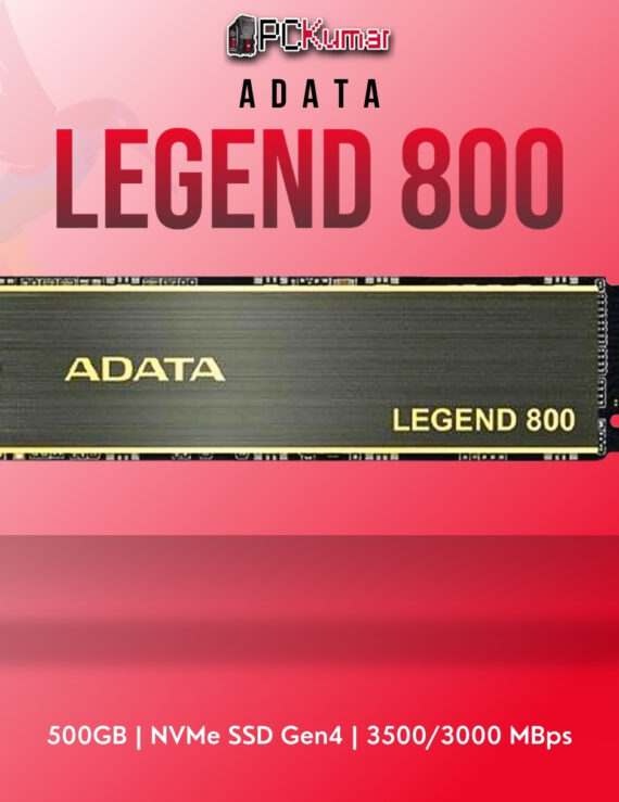 ADATA LEGEND 800 500GB NVMe SSD Gen4 with 3500MB/s read speed for gaming and multitasking.