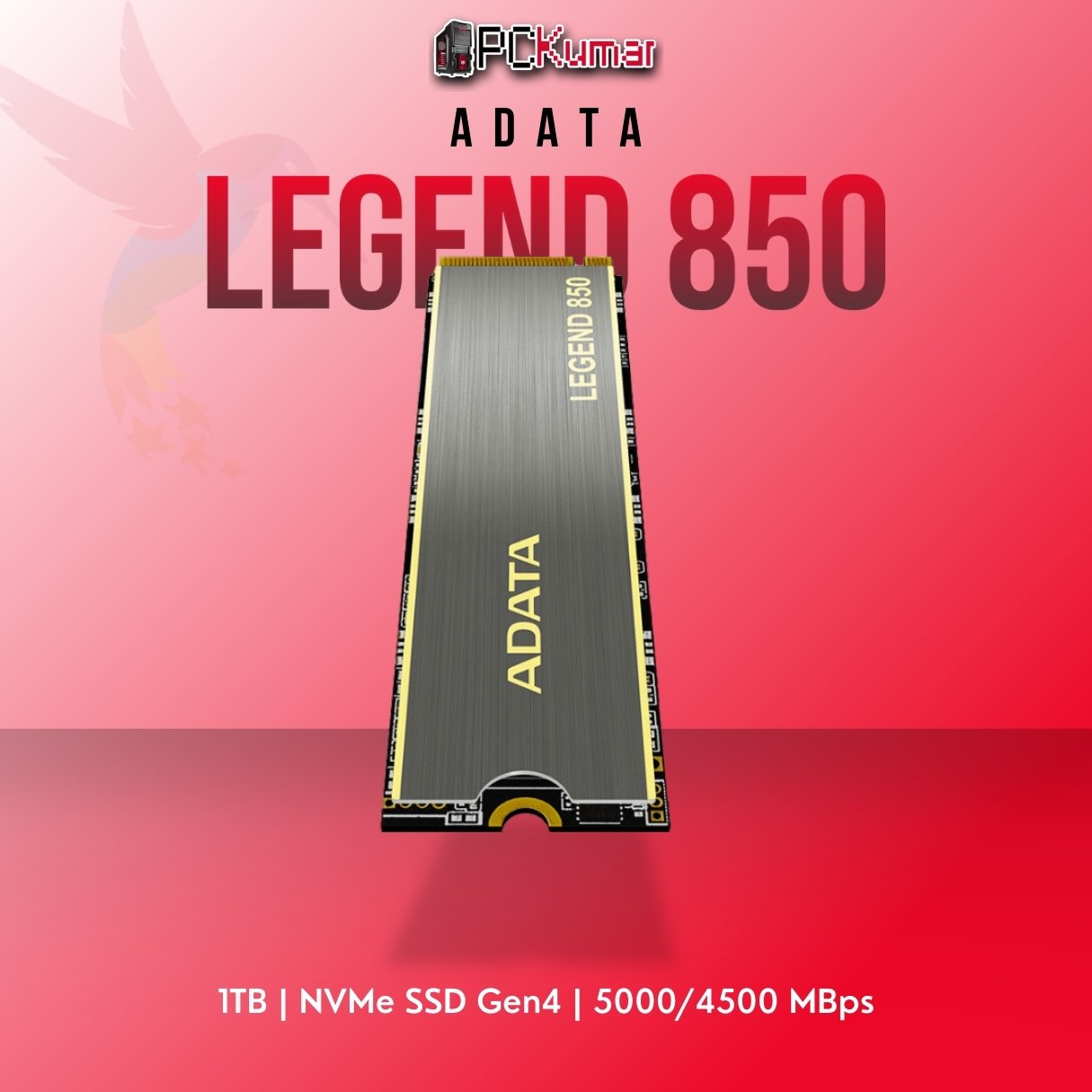 ADATA LEGEND 850 1TB NVMe SSD Gen4 with 5000MB/s speed for gaming and professional use.