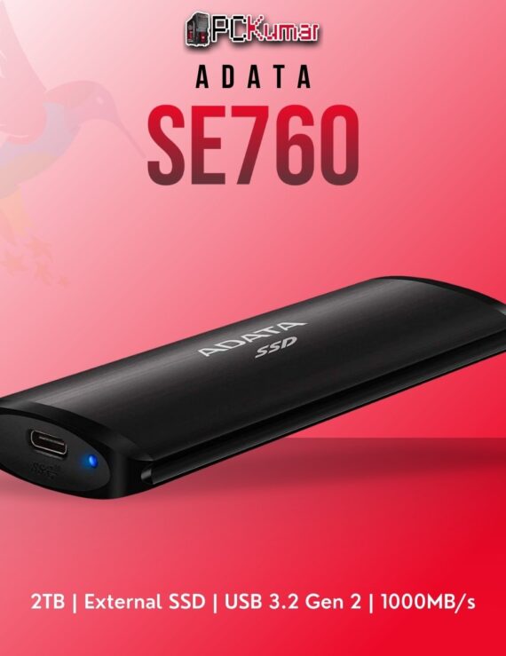 ADATA 2TB external SSD ASE760-2TU32G2-CBK with USB 3.2 Gen 2 and a durable black design.