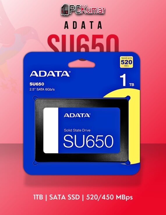 ADATA SU650 1TB SATA SSD with 520MB/s read speed for reliable everyday use.
