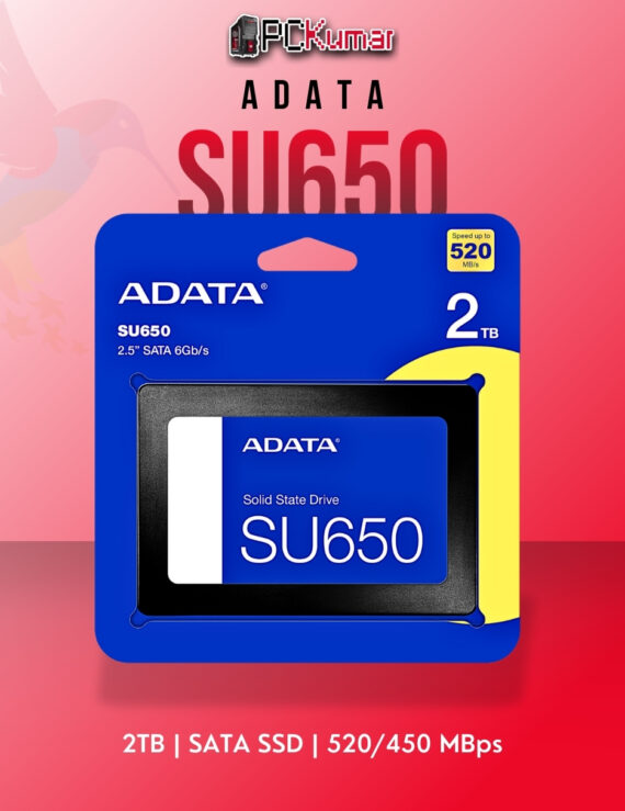 ADATA SU650 2TB SATA SSD with 520MB/s speed for professional storage needs.