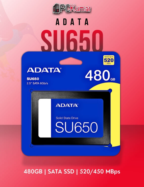 ADATA SU650 480GB SATA SSD with 520MB/s read speed for enhanced system performance.