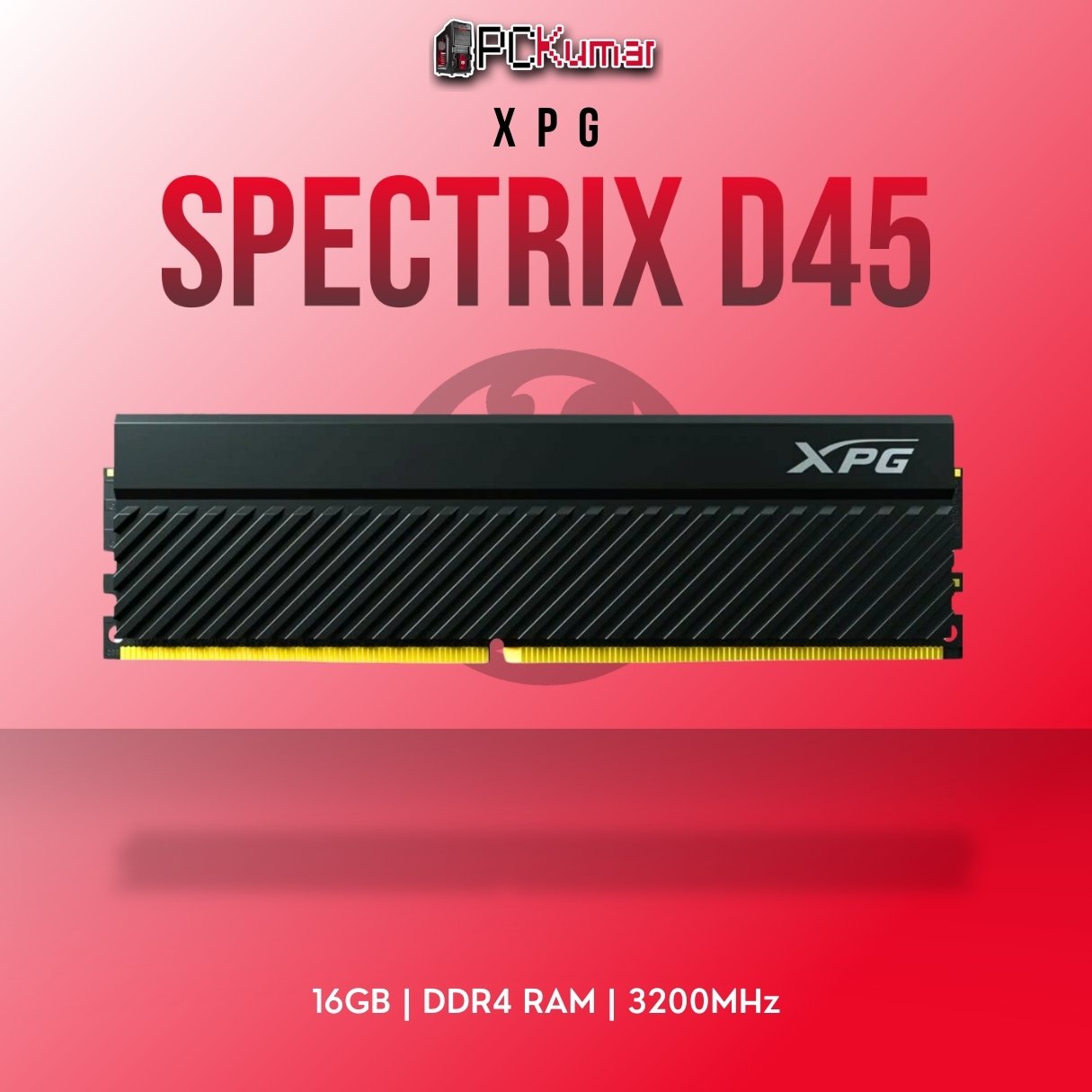 XPG DDR4 RAM 16GB 3200MHz D45 with black heat spreaders for reliable performance.