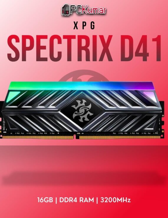 XPG DDR4 RAM 16GB 3200MHz D41 with dynamic RGB lighting and efficient heat spreaders.