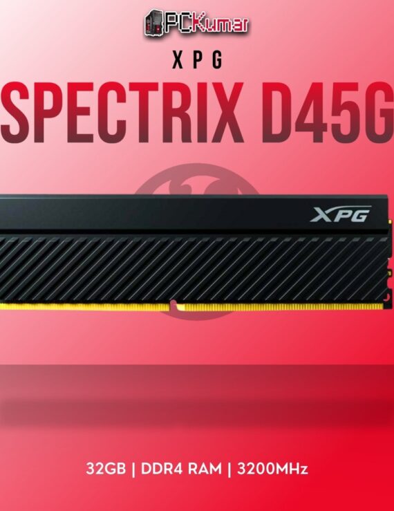 XPG DDR4 RAM 32GB 3200MHz D45 Desktop with durable black heat spreaders.