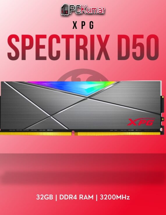 XPG DDR4 RAM 32GB 3200MHz ST50 RGB with dynamic lighting and sleek heat spreaders.