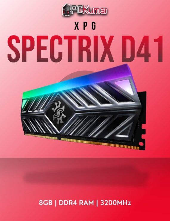 XPG DDR4 RAM 8GB 3200MHz D41 RGB Desktop with vibrant lighting and sleek design.