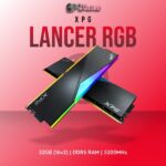 XPG DDR5 RAM 32GB 5200MHz Lancer RGB Black with stylish heat spreaders and lighting.