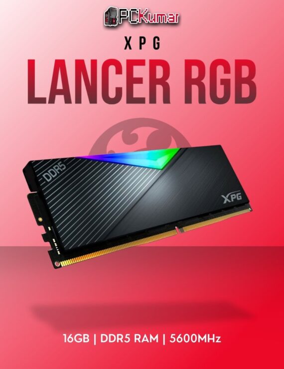 XPG DDR5 RAM 16GB 5600MHz Lancer RGB Black with dynamic lighting and high-speed performance.