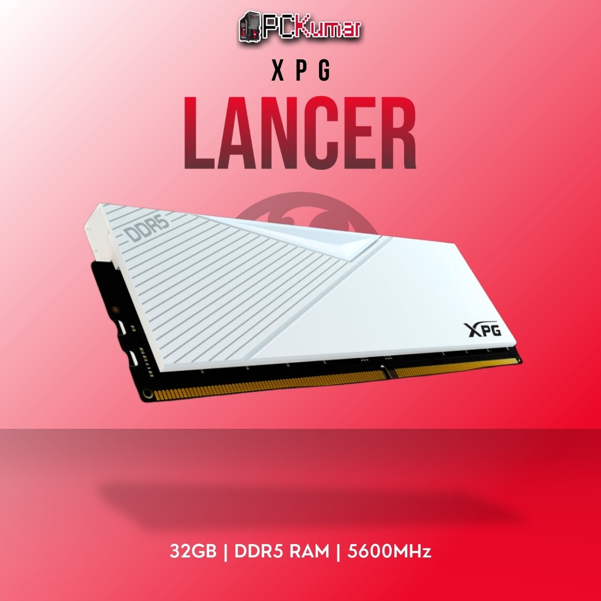 XPG DDR5 RAM 32GB 5600MHz Lancer White Non-RGB with sleek heat spreaders.