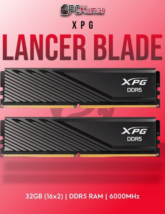 XPG DDR5 RAM 32GB 6000MHz LANCER BLAD BLK with premium black heat spreaders.