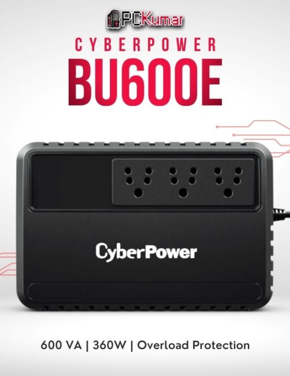 CyberPower BU600E-IN 600VA UPS with compact design, AVR, and surge protection, ideal for home use.