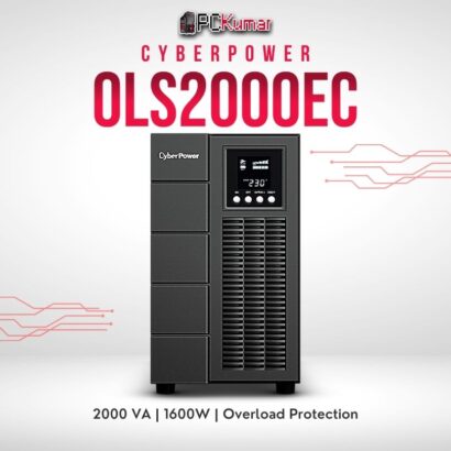 CyberPower OLS2000EC 2000VA UPS with pure sine wave output, zero transfer time, and rack/tower design.
