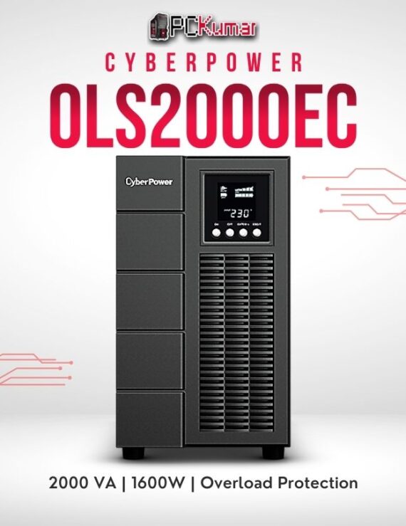 CyberPower OLS2000EC 2000VA UPS with pure sine wave output, zero transfer time, and rack/tower design.
