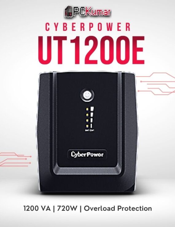 CyberPower UT1200E-IN 1200VA UPS with AVR, surge protection, and efficient backup power for small offices.