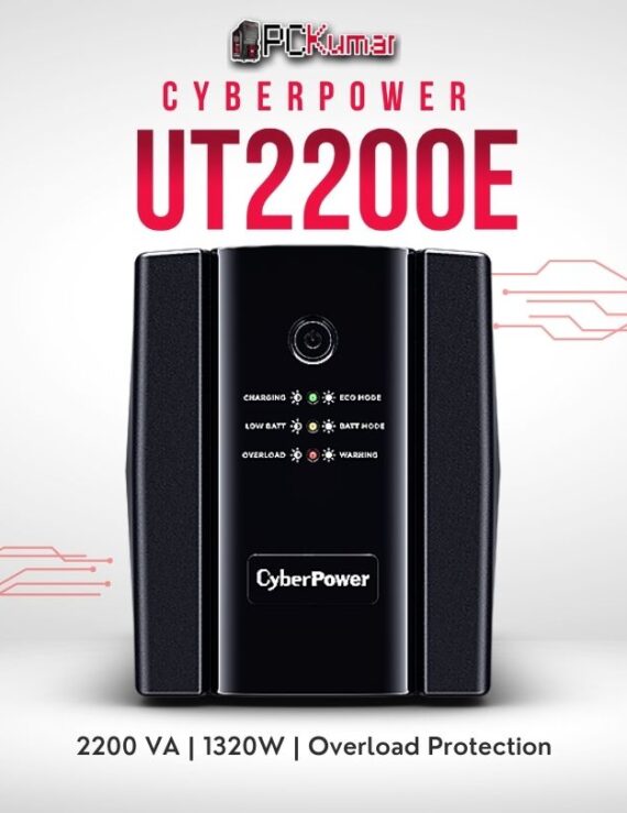 CyberPower UT2200E-IN 2200VA UPS with AVR, surge protection, and compact tower design for professional use.