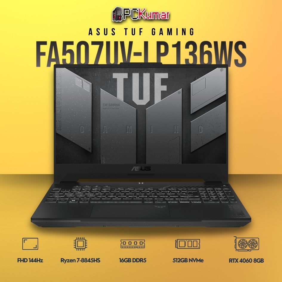 ASUS TUF A15 FA507UV-LP136WS laptop with Ryzen 7, RTX 4060, and 165Hz display.