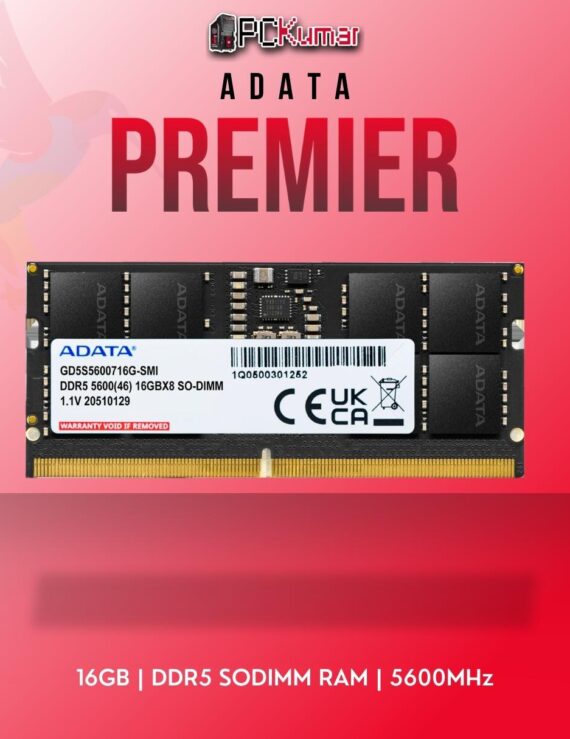 ADATA SODIMM DDR5 RAM 16GB 5600MHz for laptops and mini-PCs.