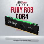 Kingston Fury Beast RGB 8GB DDR4 DIMM with 3200MHz speed and customizable lighting.
