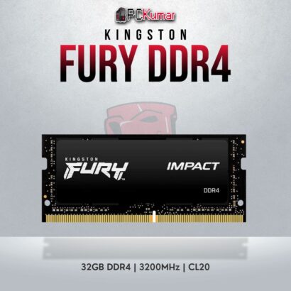 Kingston Fury Impact 32GB DDR4 SO-DIMM with 3200MHz speed for high-performance laptops.