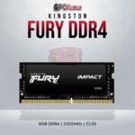 Kingston Fury Impact 8GB DDR4 SO-DIMM with 3200MHz speed for laptops and compact systems.