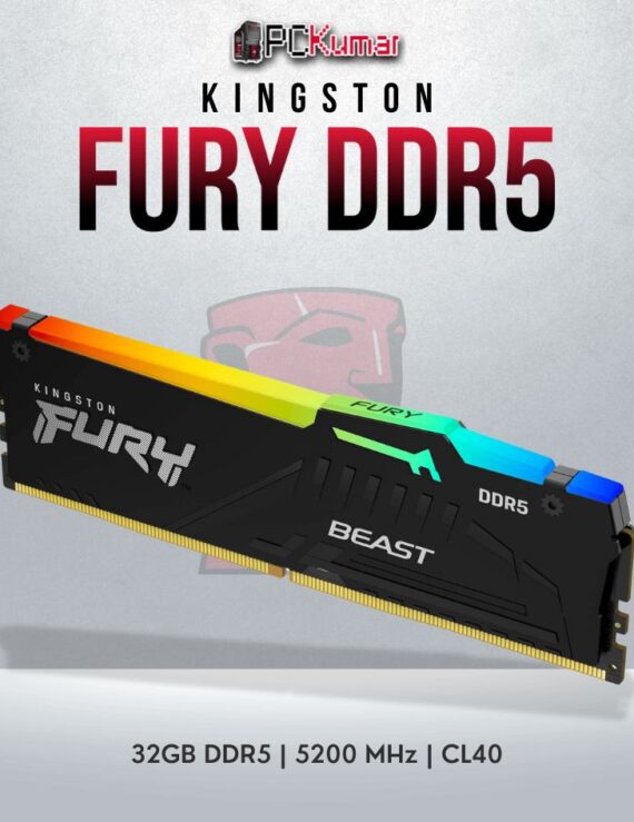 Kingston Fury Beast RGB DDR5 32GB RAM with 5200MT/s for high-performance desktops.