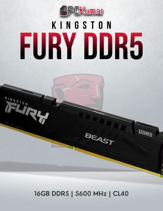 Kingston Fury Beast DDR5 16GB RAM with 5600MT/s speed for gaming and multitasking.