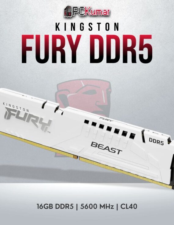 Kingston Fury Beast White DDR5 16GB RAM with 5600MT/s for gaming desktops.