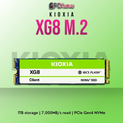 Kioxia XG8 NVMe SSD 1TB with 7,000MB/s read and 5,600MB/s write speeds.