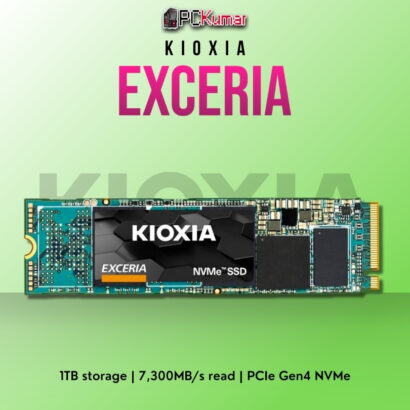 Kioxia EXCERIA PRO NVMe SSD 1TB with 7,300MB/s read and 6,400MB/s write speeds.
