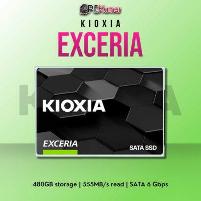Kioxia EXCERIA SATA SSD 480GB with 555MB/s read and 540MB/s write speeds.